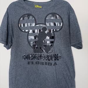 Disney World Florida Mens Size Large Dark Gray Metallic Mickey Mouse T-Shirt